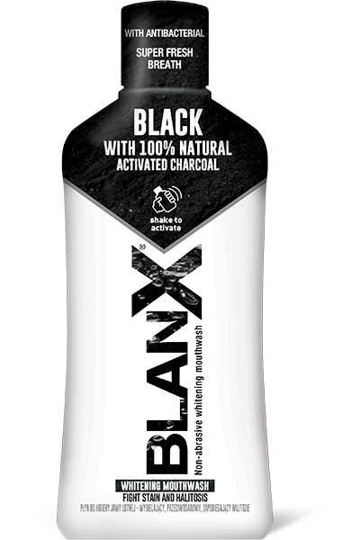 BlanX® Black mouthwash special formula combines antibacterial property of natural Arctic Lichens and Zinc PCA with the whitening and anti-stain effect of natural Activated Charcoal.